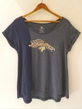 NFL Denver Broncos Sequin Logo Blue Short Sleeve Tee Shirt Jr/Lrg Women's S-M